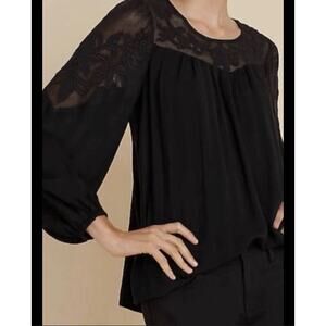 J. Jill Textured Appliqué Top Size 3X Blouse Black Boho